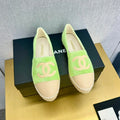espadrilles green fabric beige calfskin