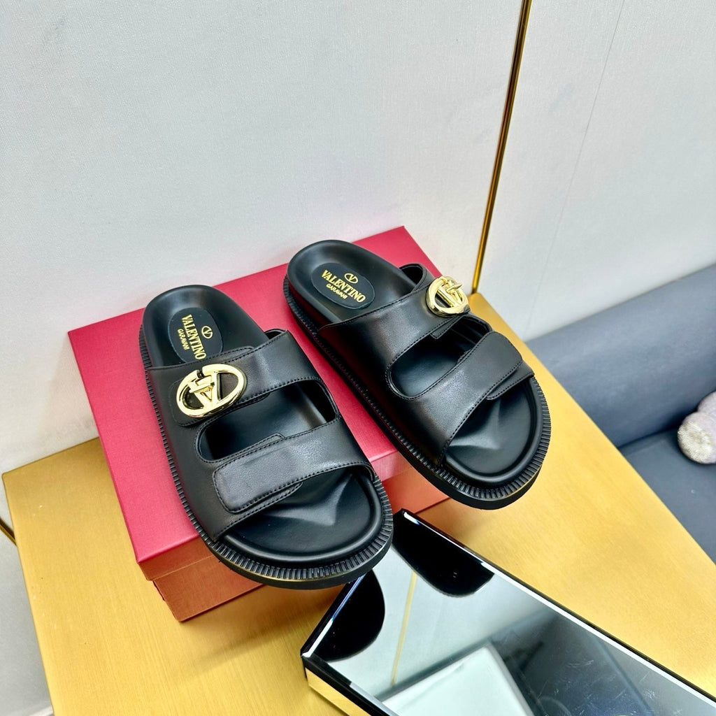 VT 25 Platform Sandals Black Slippers Cowhide 332069