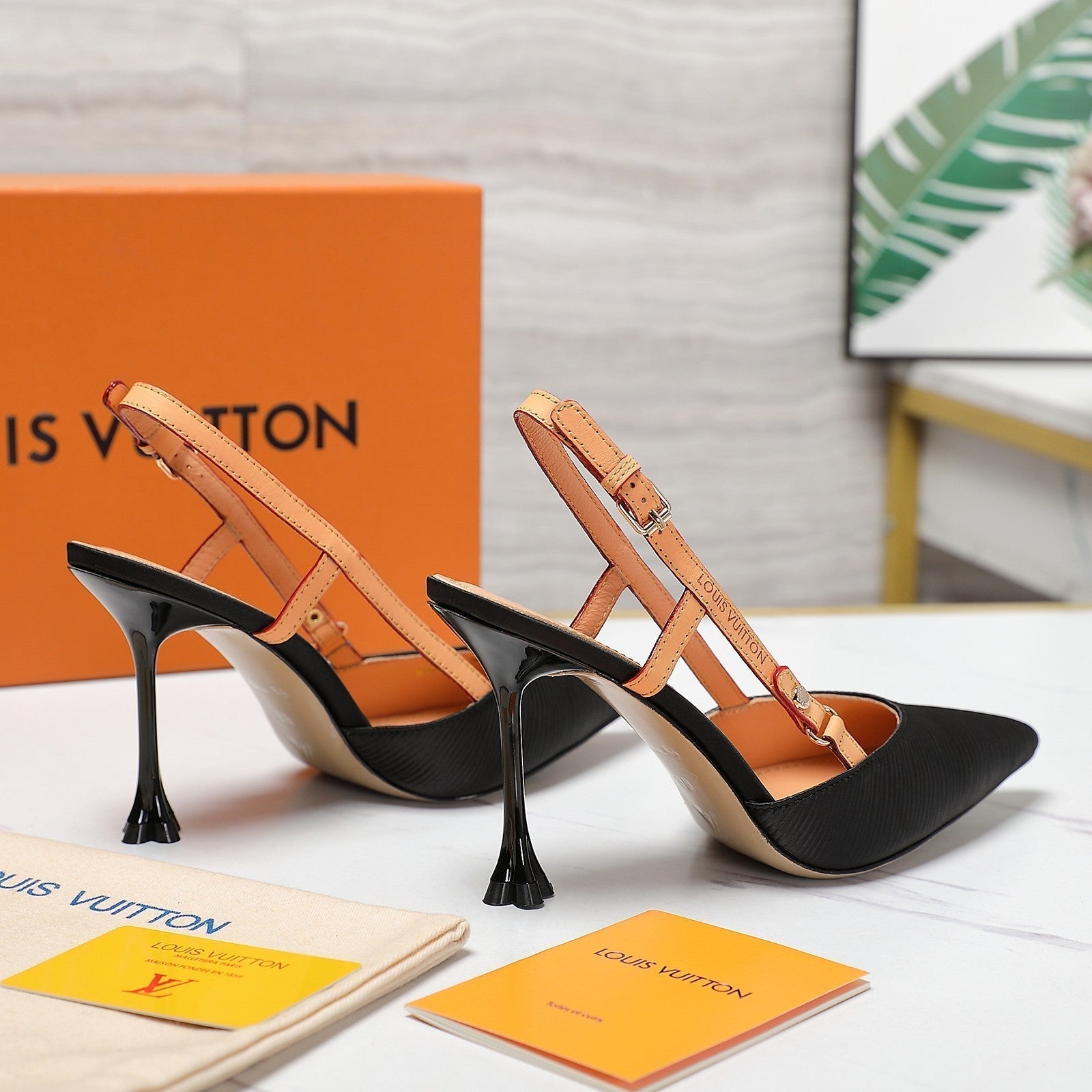 LV WOMEN BLOSSOM SLINGBACK PUMP IN BLACK EMBROIDERED FABRIC