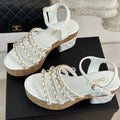 Double C Wooden Chain Platform Block Heel Sandals White
