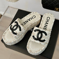 CLASSIC SLIPPERS THICK SOLE IN WHITE MIX BROWN TWEED