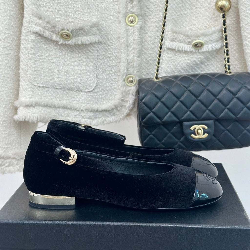 CC Mary Jane Plain Black Round Nose Suede And Lambskin