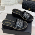 THICK SOLE WEDGE SLIPPERS IN BLACK MIX WHITE CALFSKIN