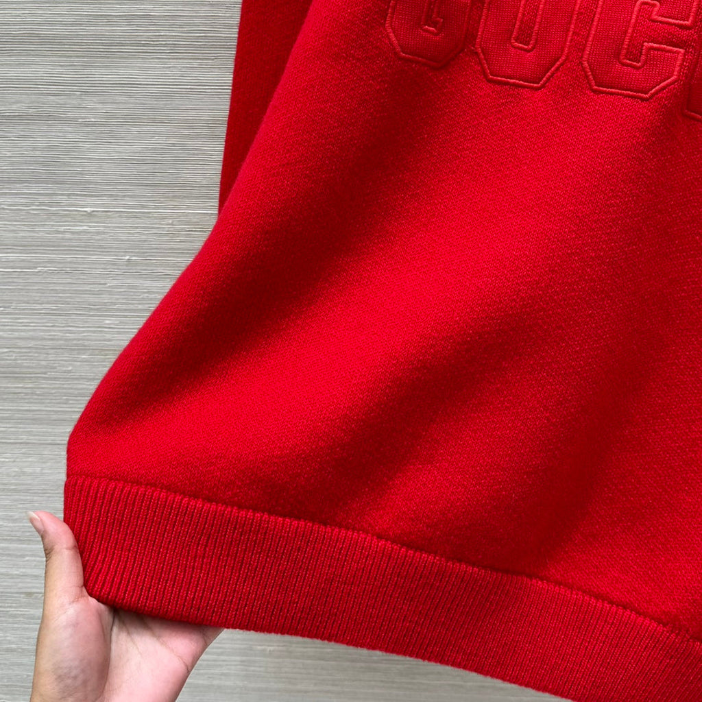 Gucci 25 Embroidered Pullover Sweater Red Wool