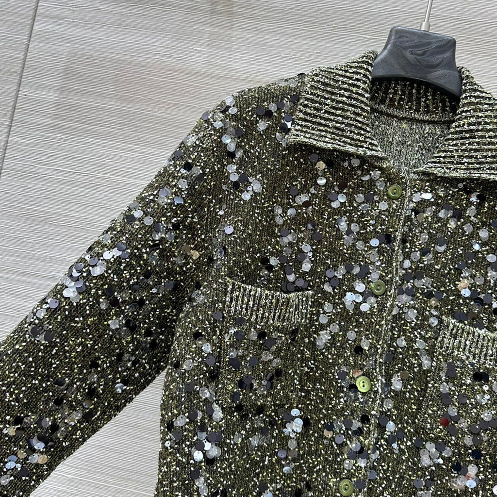 Gucci 25 Knitted Polo Long-sleeved Top Green Gray Wool