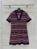 Gucci 25 Knitted V-neck Dress White Red Wool