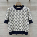 Gucci 2025 Knitted Round Neck Short-sleeved Top Blue Gray Cotton