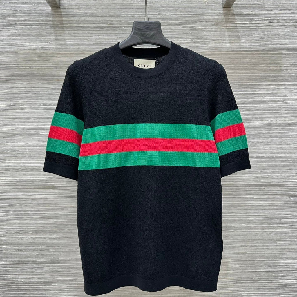 Gucci 25 Mesh Short-sleeved Top Black Tencel