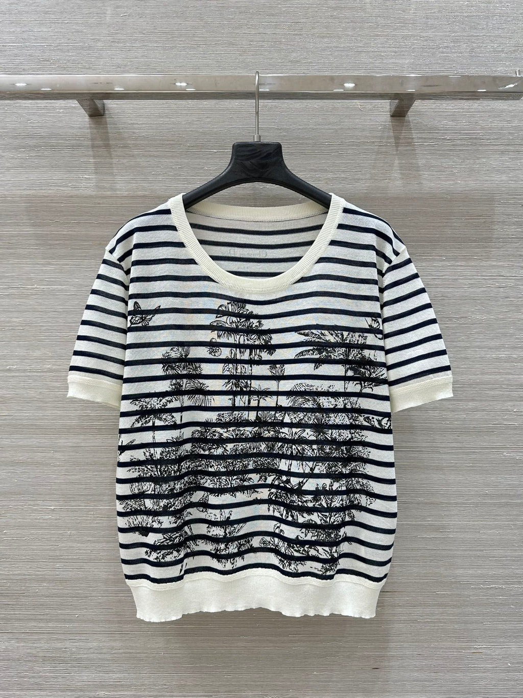 CD Coconut Knitted Short-sleeved Top Black mix White Cotton Polyester