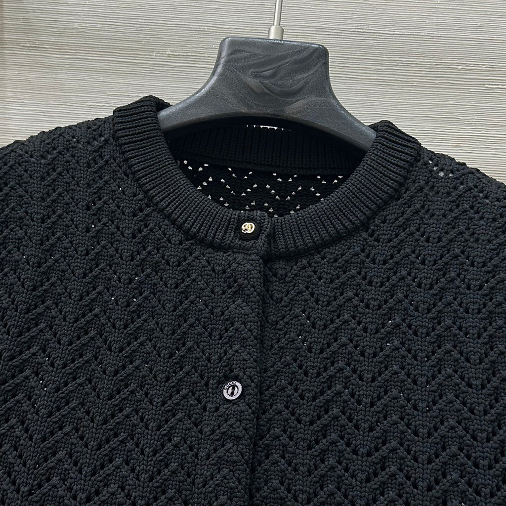 Gucci 25 Hollow Knitted Cardigan Black Polyester Fiber