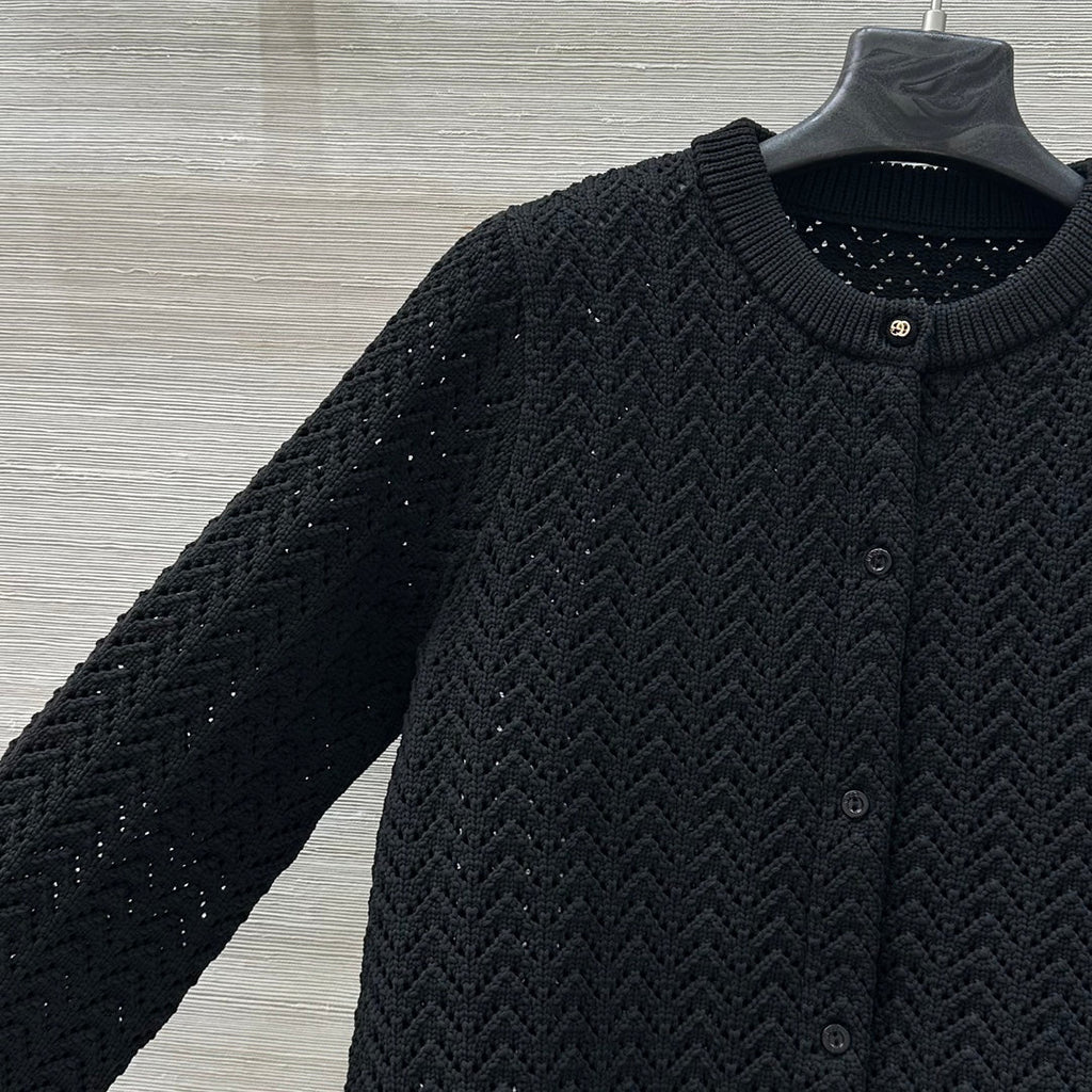 Gucci 25 Hollow Knitted Cardigan Black Polyester Fiber