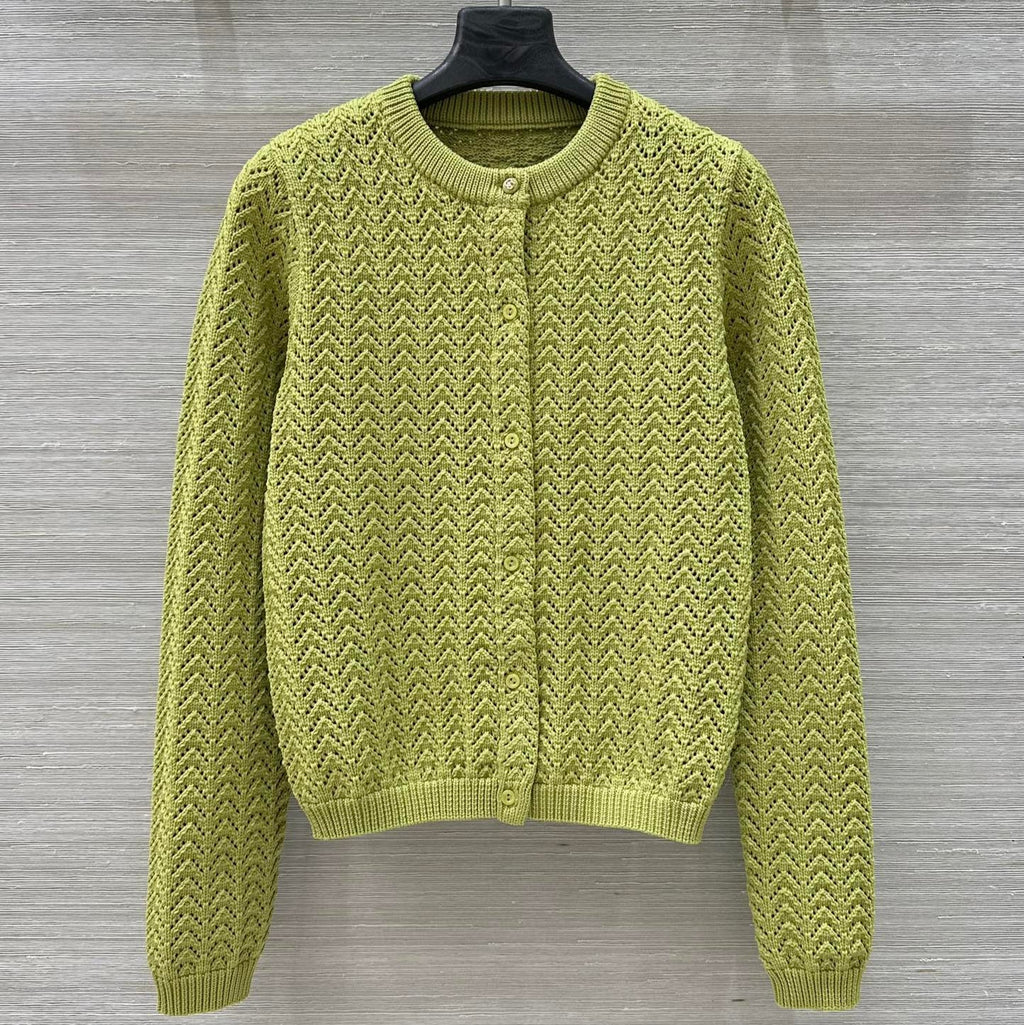 Gucci 25 Hollow Knitted Cardigan Avocado Green Polyester Fiber