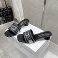 CD 26s Rhinestone Flat Slippers Black Canvas Leather 636390
