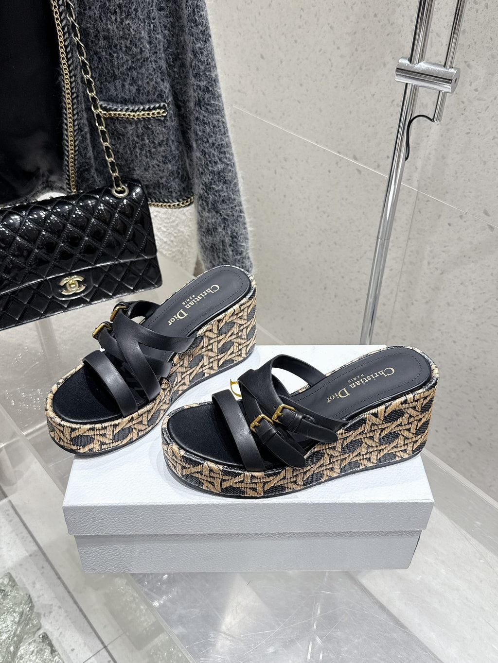 CD 26s Platform Sandal 65 Black Beige Monogram Leather 636351
