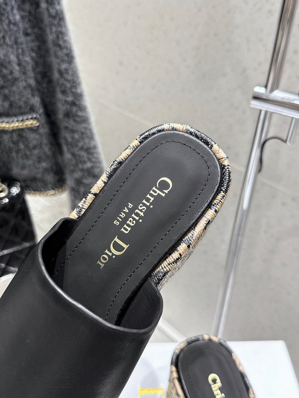 CD 26s Platform Sandal 65 Black Beige Monogram Leather 636355