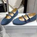 Celine 25 Ballet Flat Leopard Denim Fabric mix Cowhide 554200