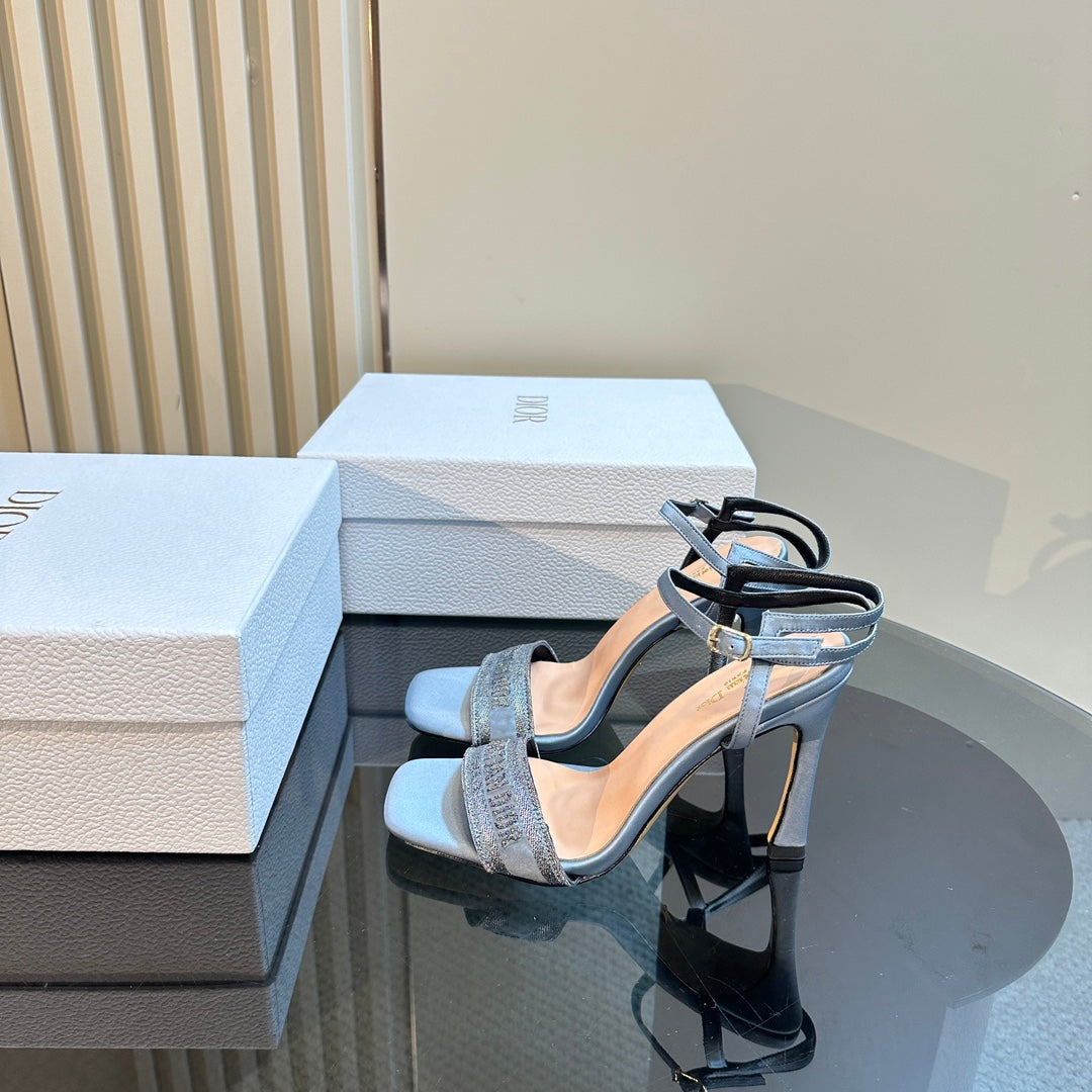 CD Dway Heeled Sandal 105mm Blue Silk And Lambskin