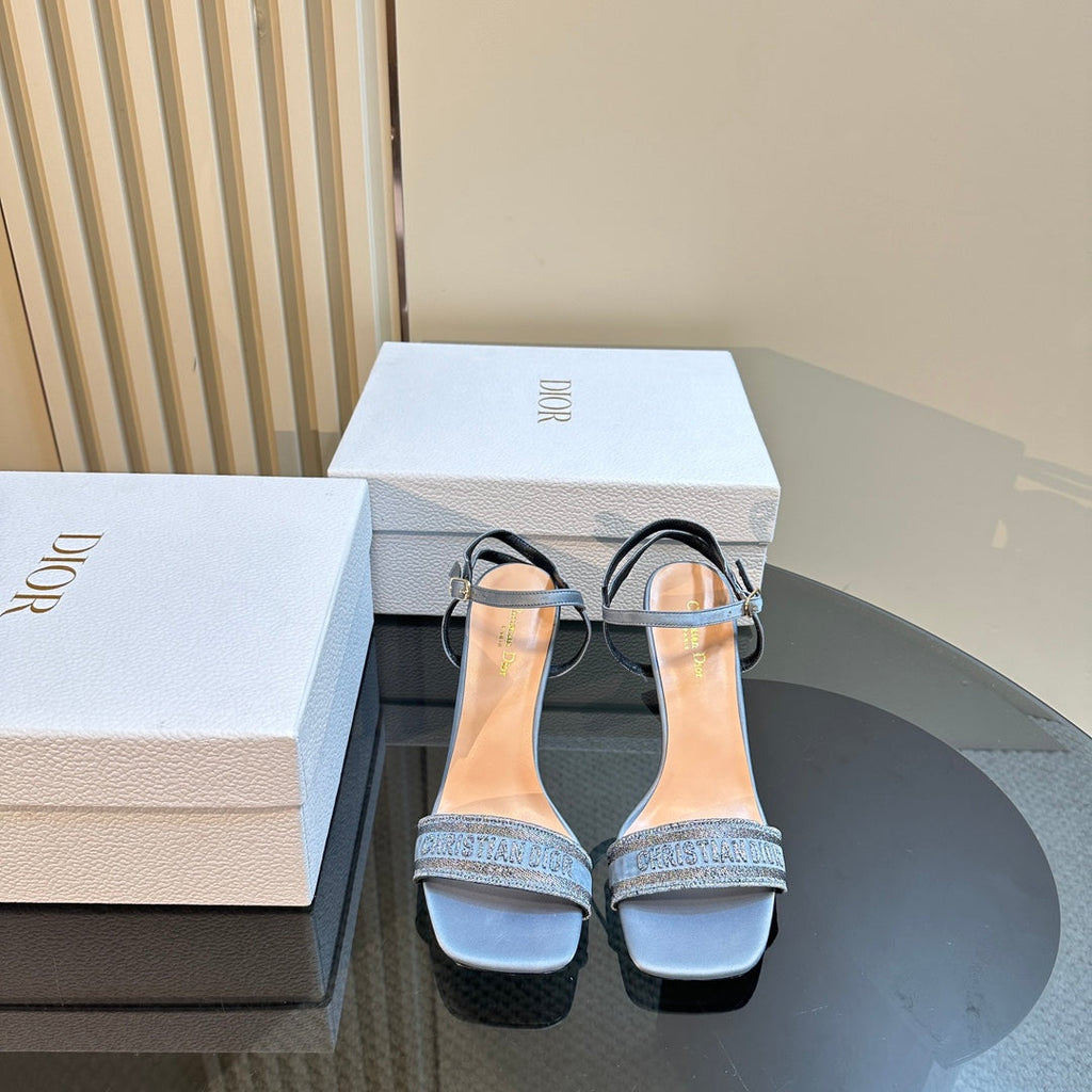 CD Dway Heeled Sandal 105mm Blue Silk And Lambskin