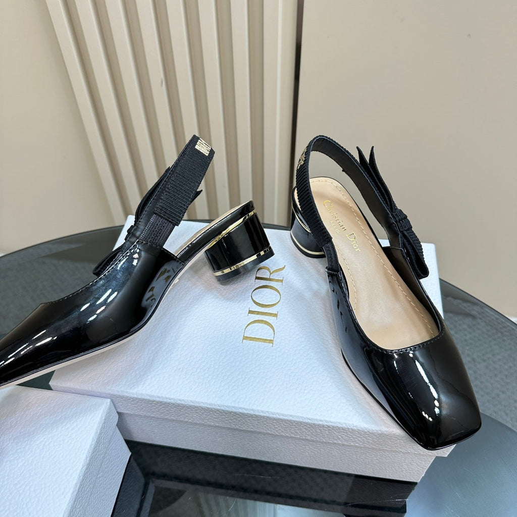 Miss Dior Paris Slingback Pump In Black Glossy Cowhide 998868