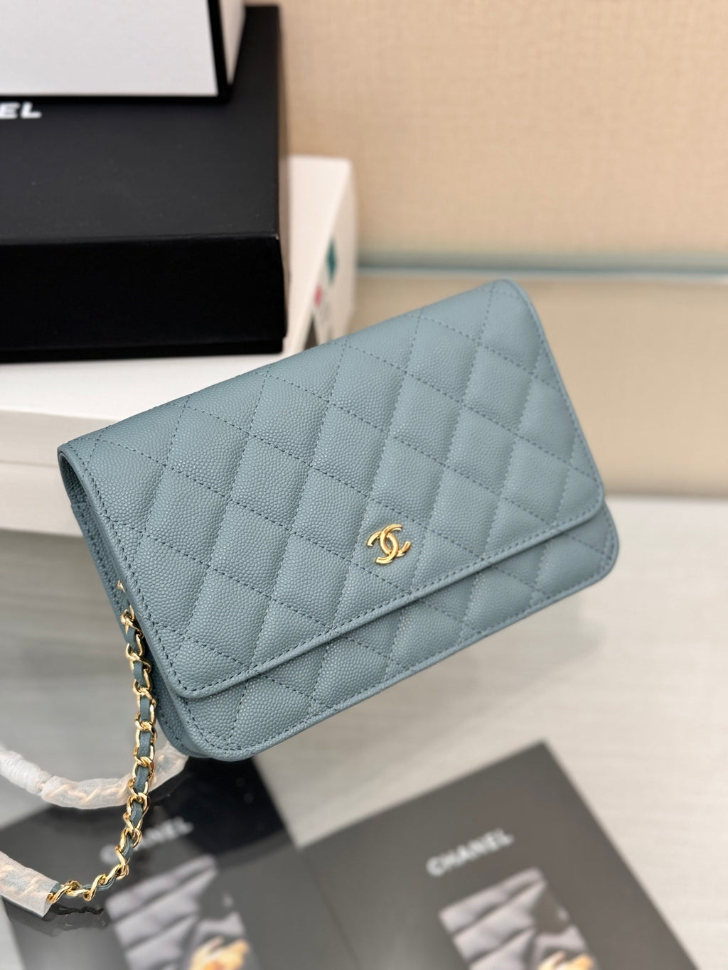 WOC 19CM CLOUD BLUE CAVIAR GOLD HARDWARE