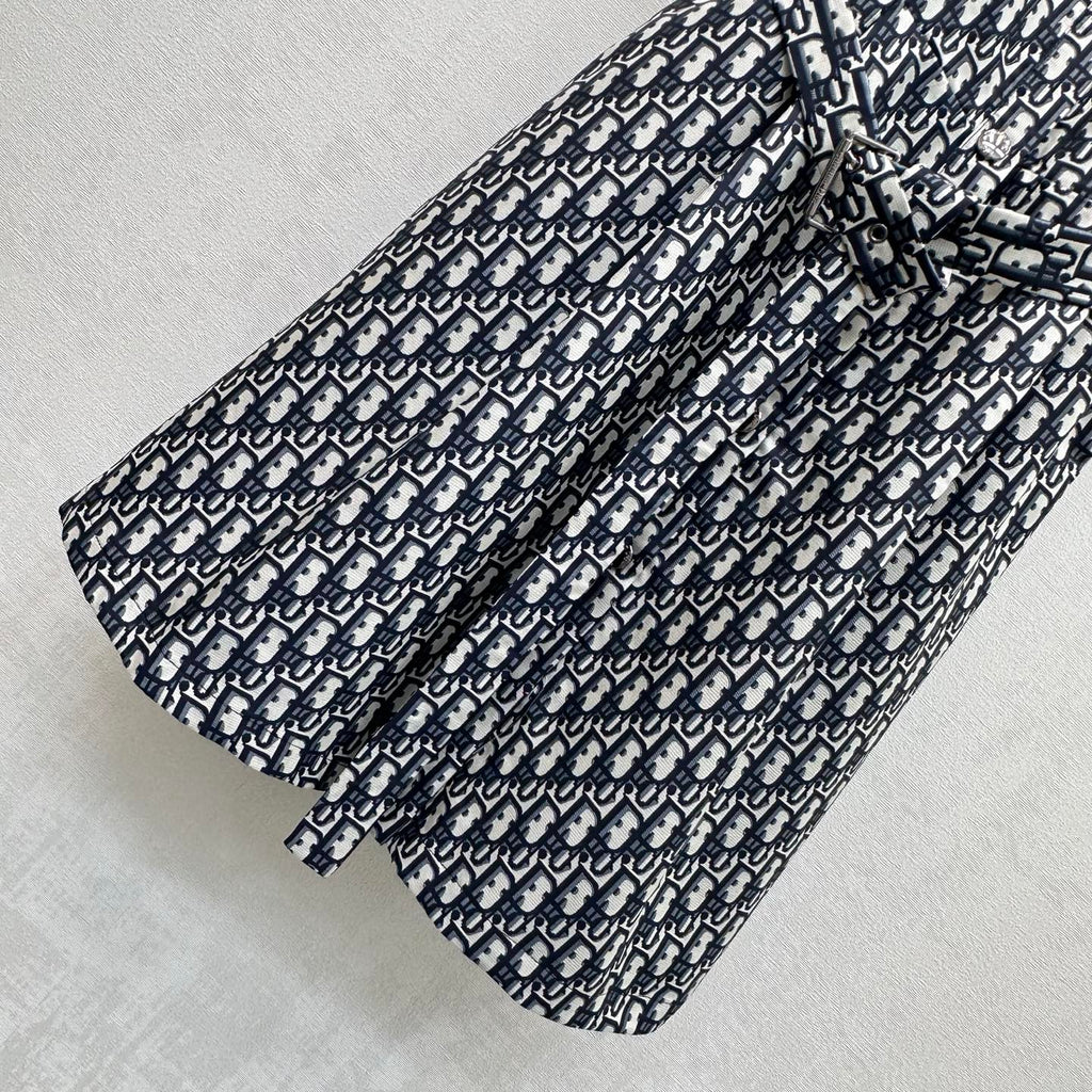 Dior 2026 Jacquard Waistband Dress Blue White Polyester 378703