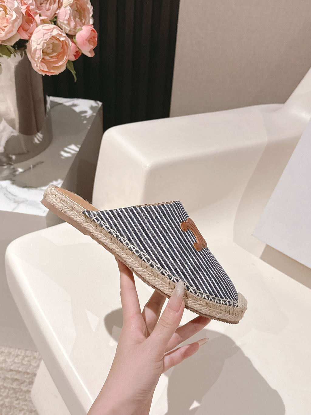 CELINE 25S LES ESPADRILLES MULE IN BLUE STRIPES CANVAS