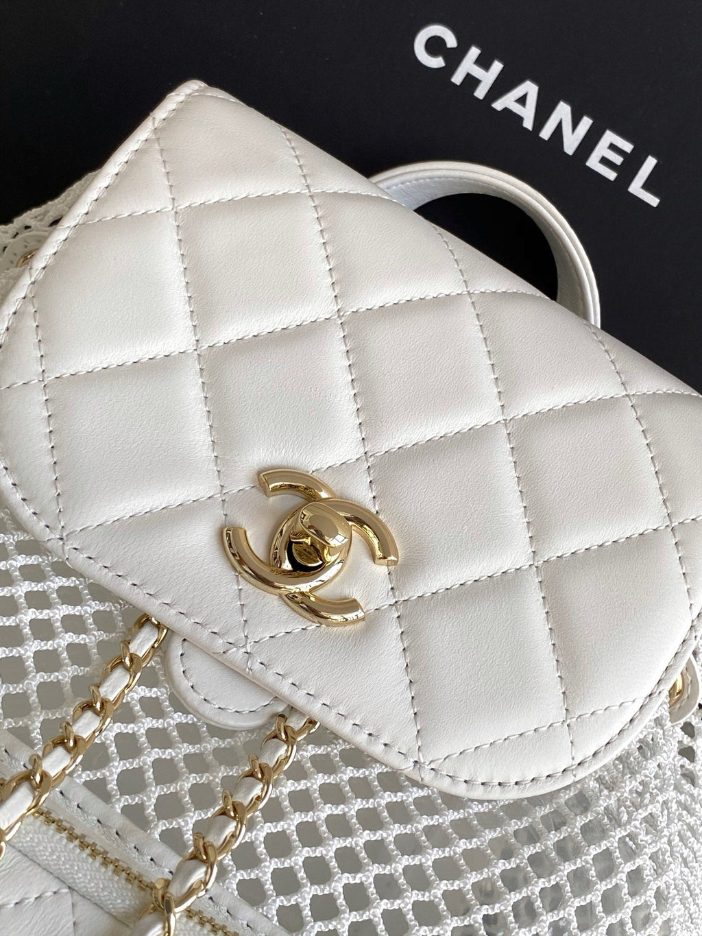 cc 25S Backpack 25cm White Mesh Calfskin