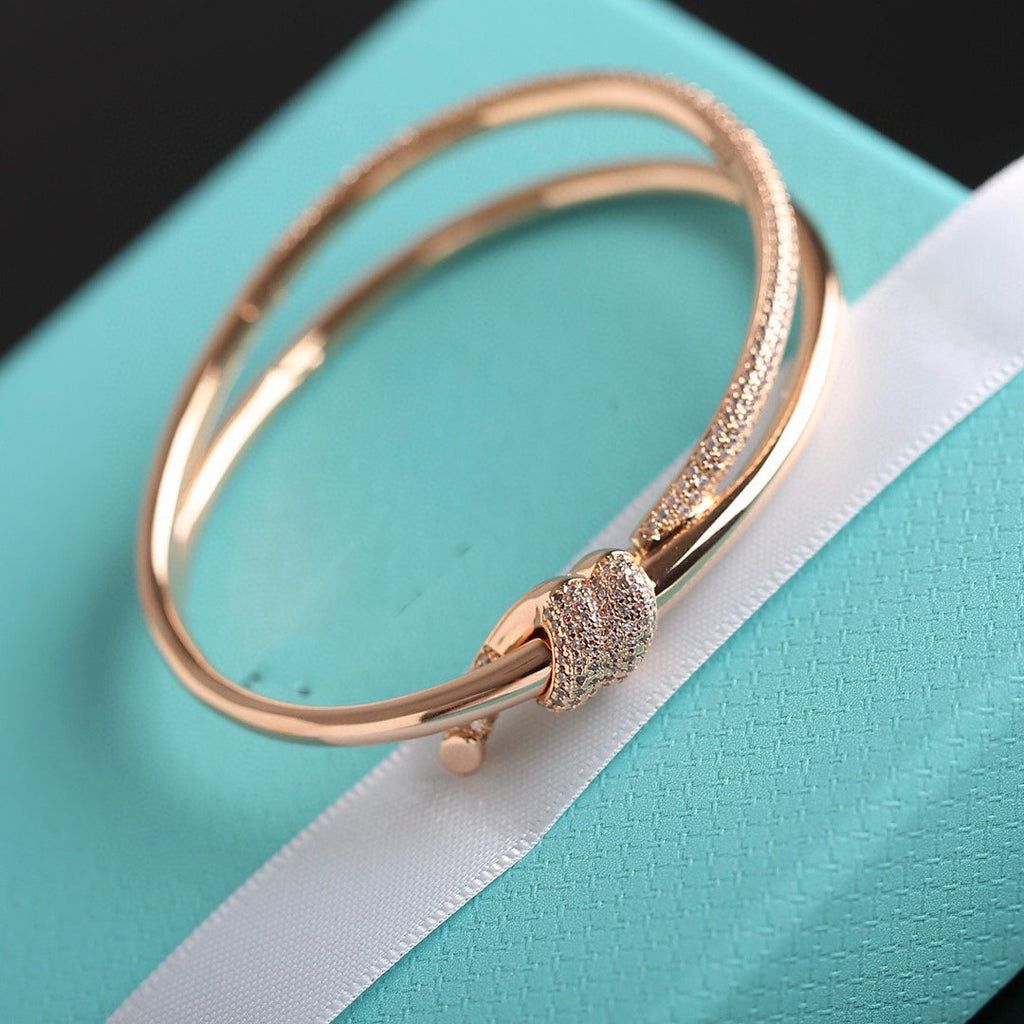 KNOT DOUBLE ROW PINK GOLD DIAMOND BRACELET