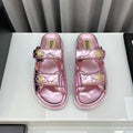 dad sandals pink metalic lambskin mules