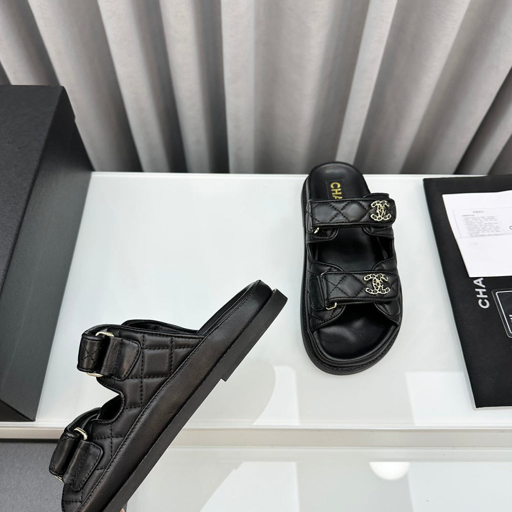 dad sandals black lambskin mules