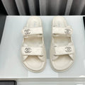 dad sandals white lambskin interwoven leather cc