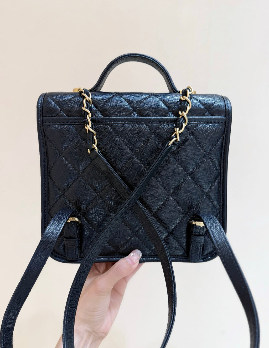 Chanel 2025 Four-Leaf Clover Backpack  Black Gold Caviar Leather 342116