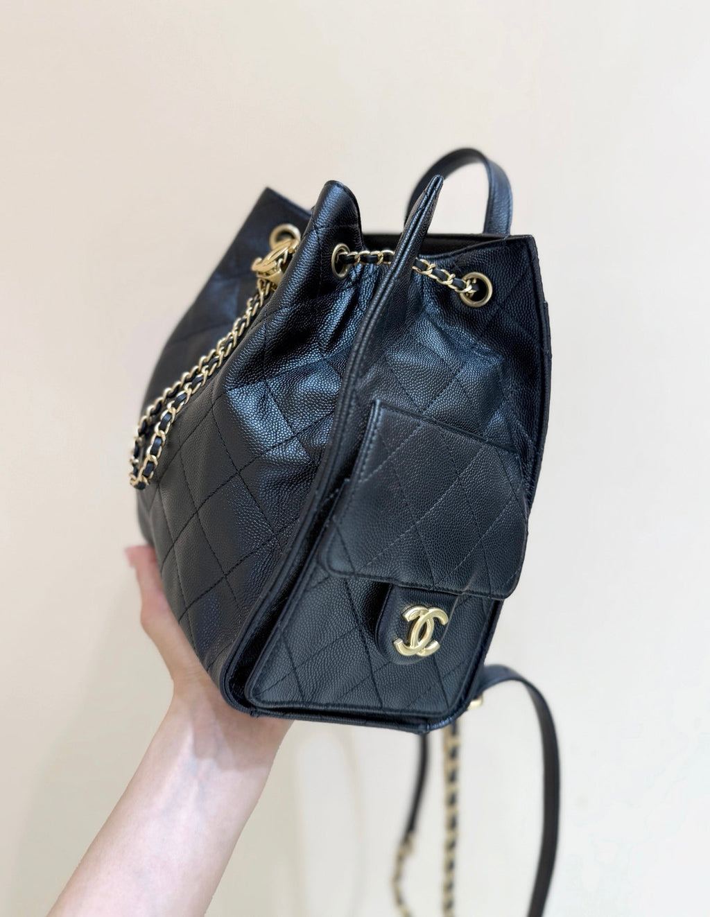 CC 25B backpack bag black calfskin 342108