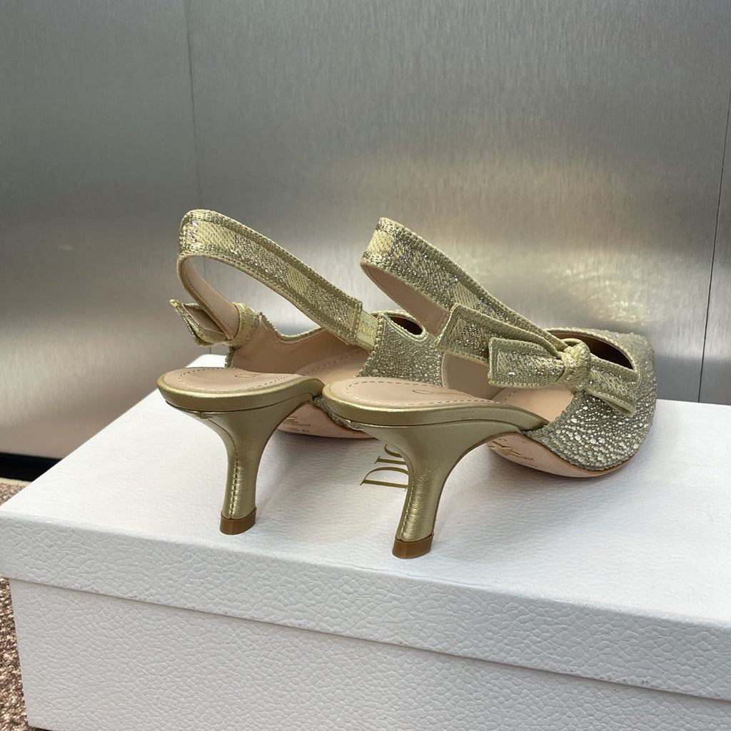 cd slingback pump 65 gold green calfskin resin pearl