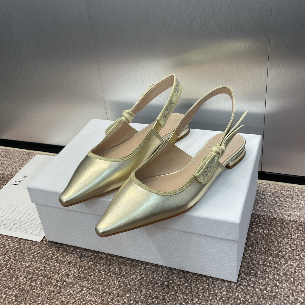 cd slingback flat gold green cakfskin