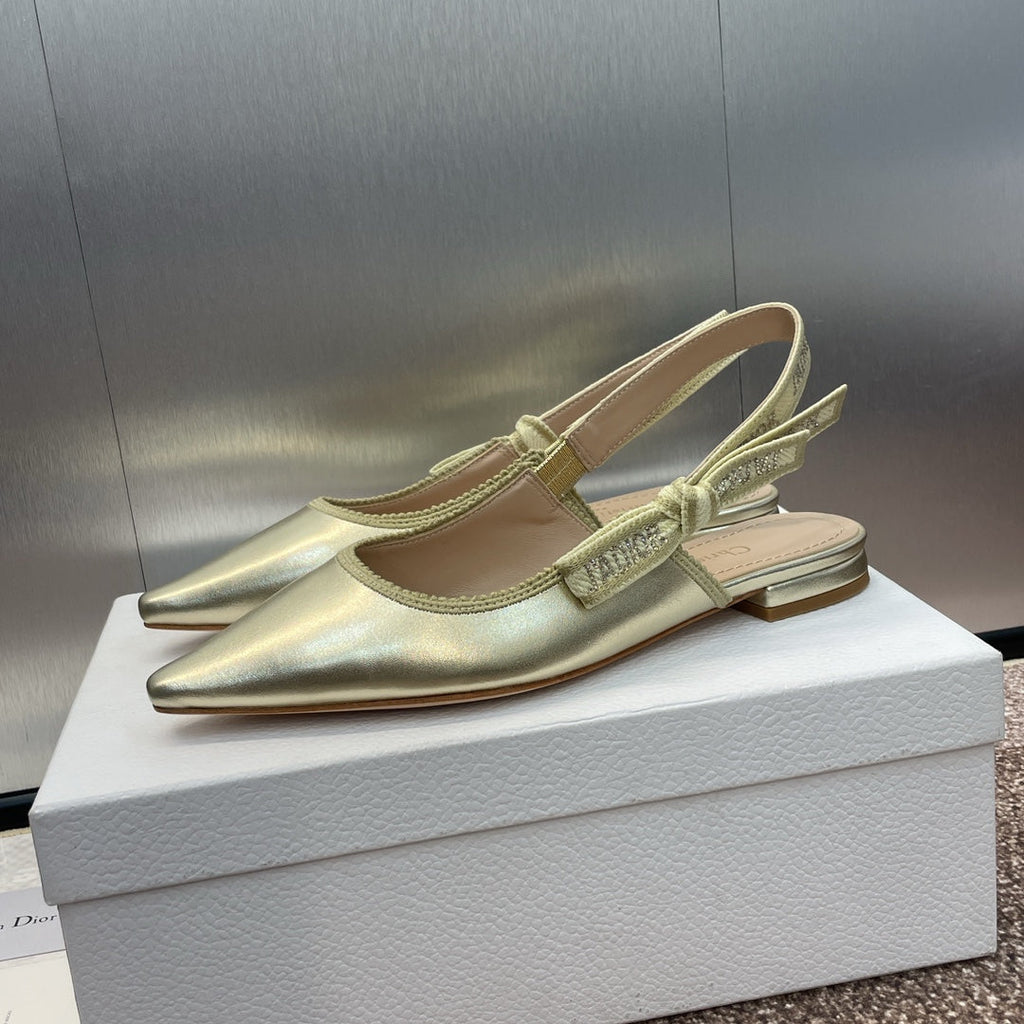 cd slingback flat gold green cakfskin