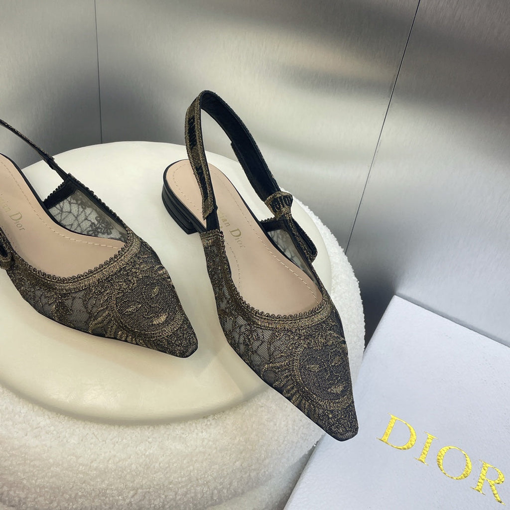 cd slingback flat transparent mesh embroidered black sun motif