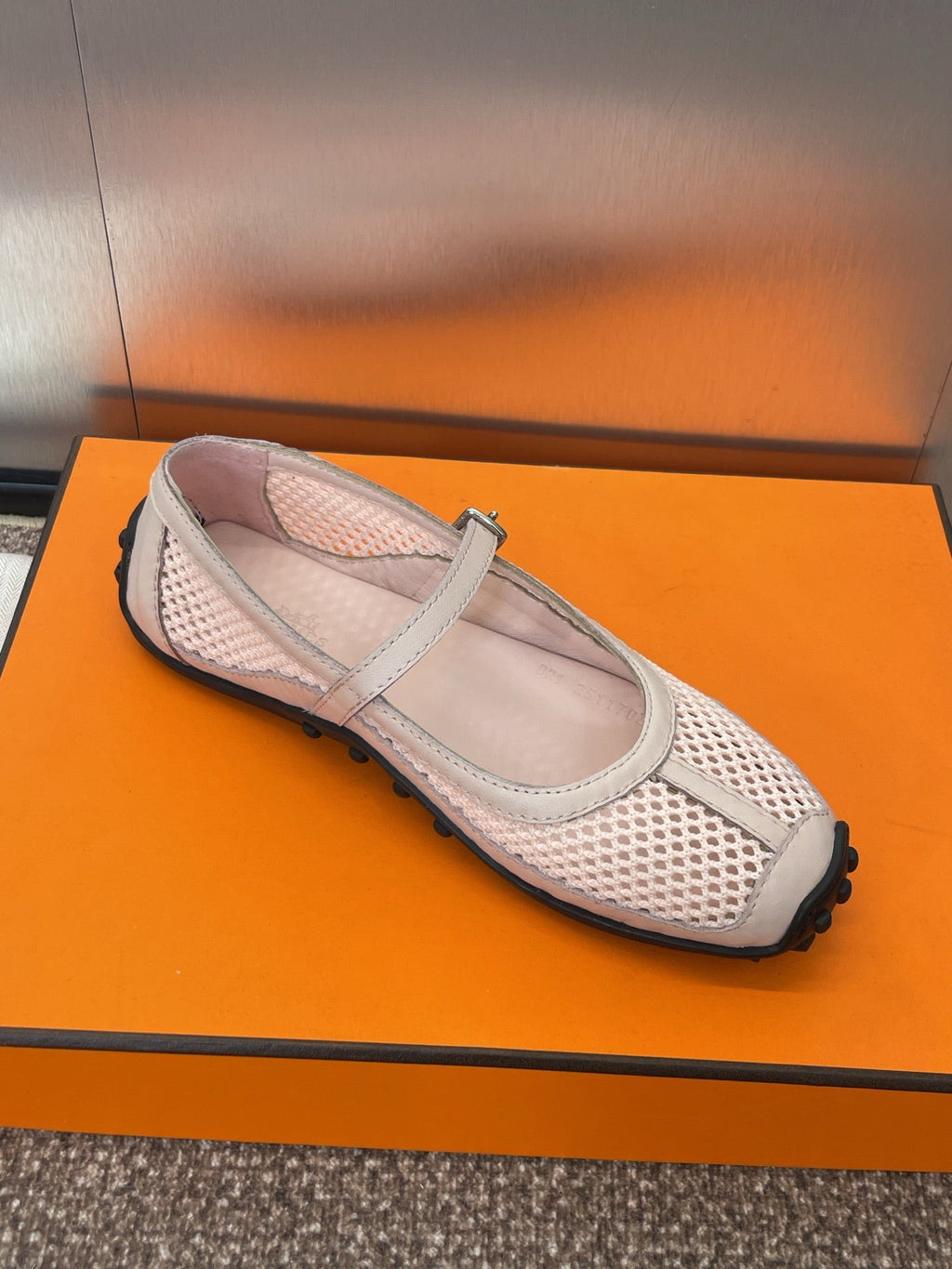 KICHU BALLET FLAT IN LIGHT PINK CROCHET KNIT AND CALFSKIN