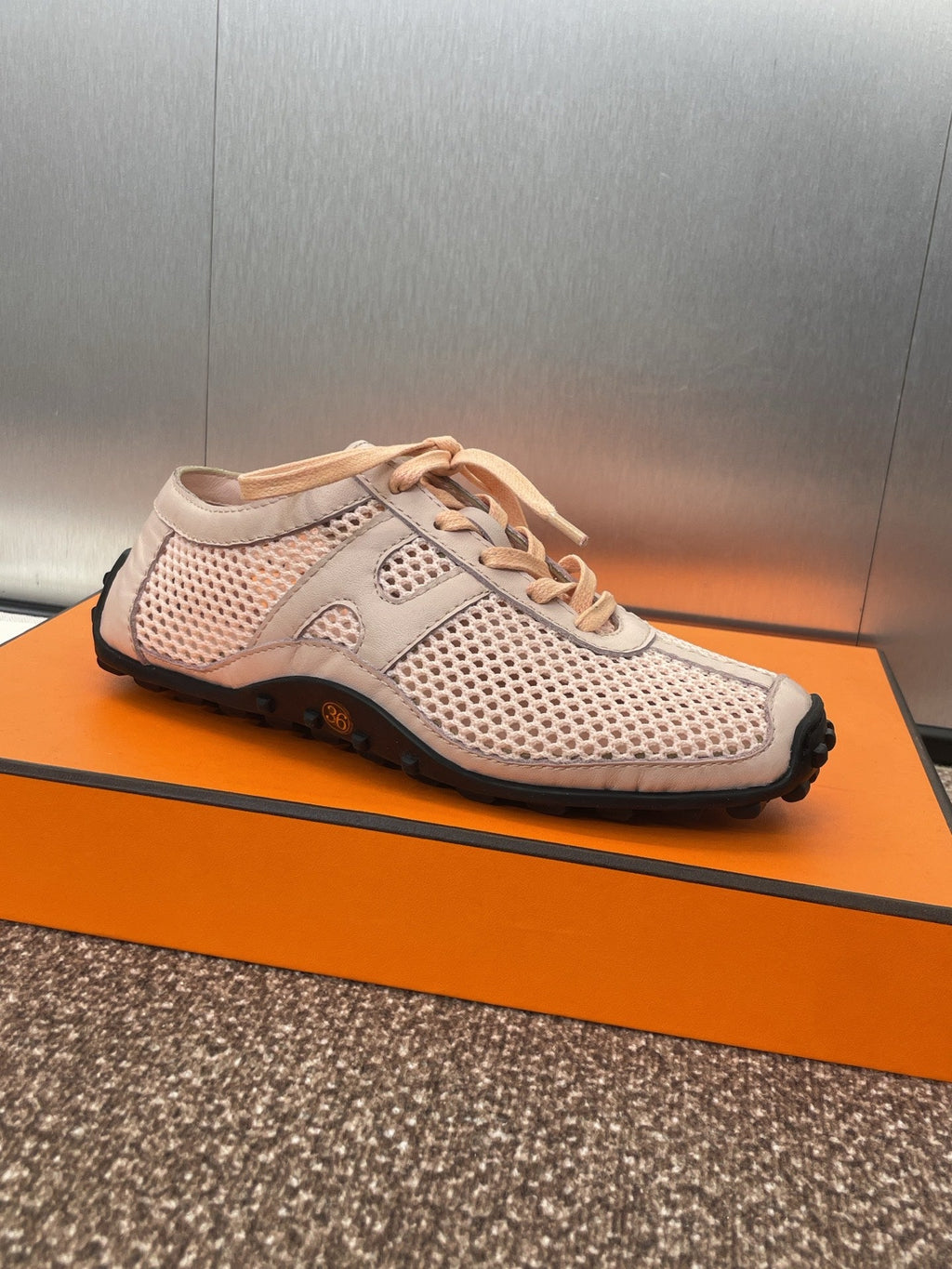 HM 25C Kiga sneaker Pink Pastel Crochet knit with Calfskin 208293