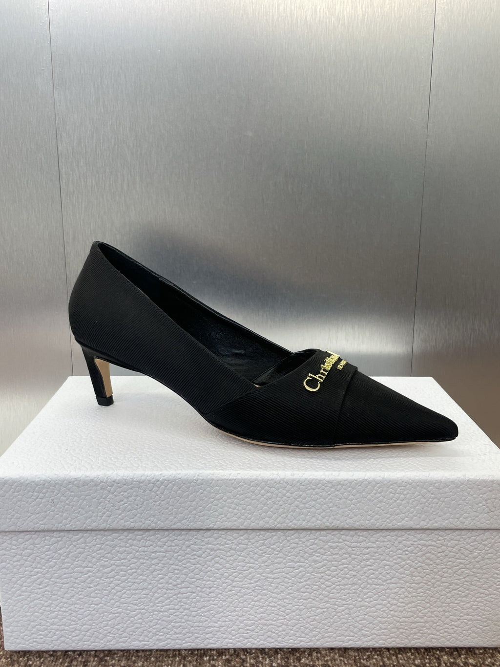 MY DD 25S HIGH HEEL 55MM IN BLACK FABRIC GOLD LOGO