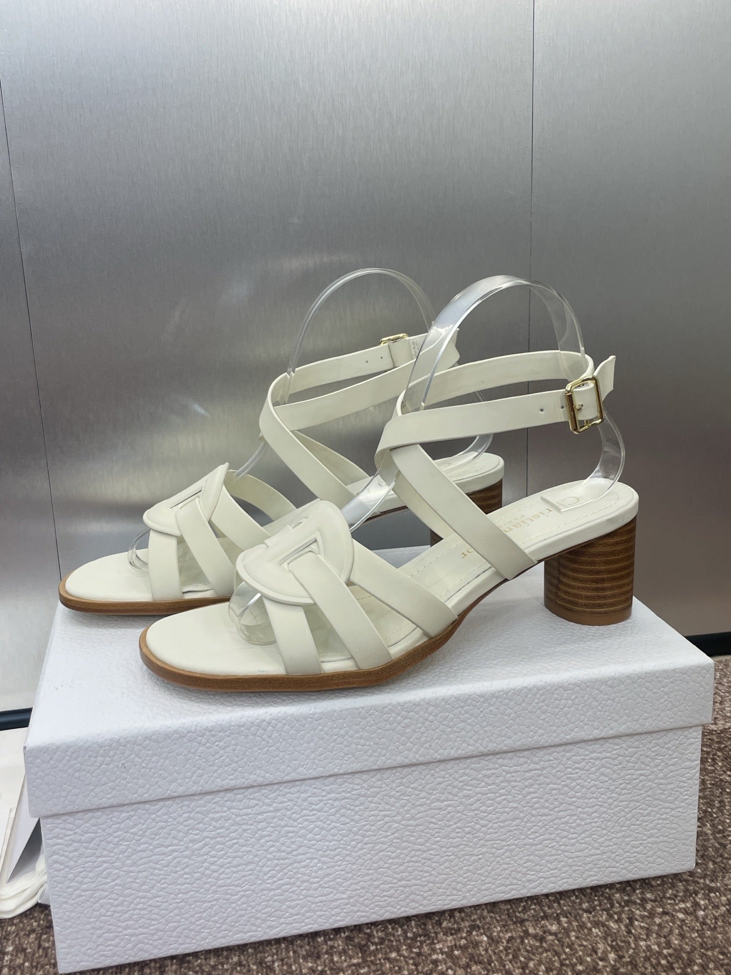 D-CLUB HIGH HEEL SLIDE 25S 55MM IN WHITE CALFSKIN