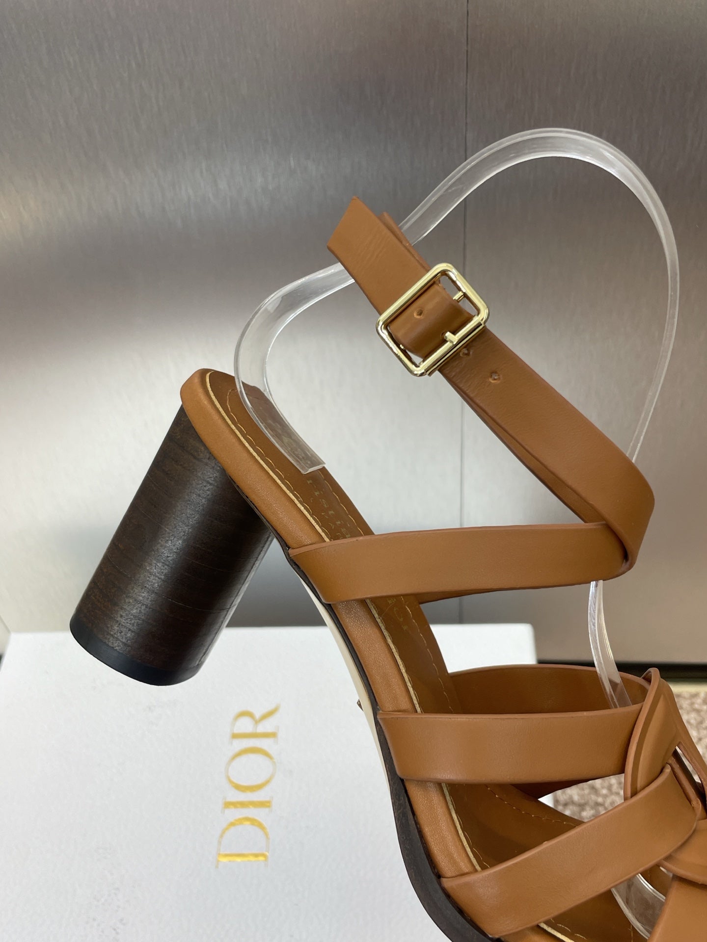 D-CLUB HIGH HEEL SLIDE 25S 80MM IN BROWN CALFSKIN