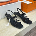 HM 26ss Kelly Sliver Buckle Sandals 40 Black Calfskin 607170