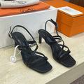 HM 26ss Kelly Sliver Buckle Sandals 65 Black Calfskin 607171