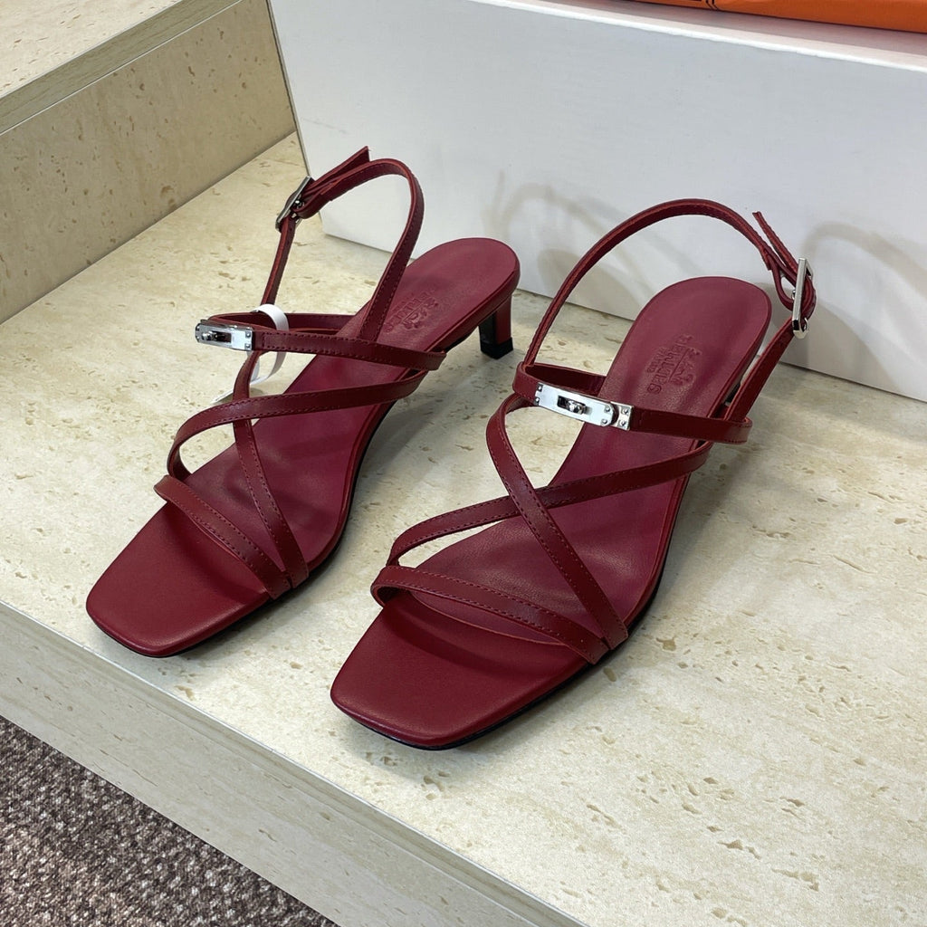 HM 26ss Kelly Sliver Buckle Sandals 40 Dark Red Calfskin 607173