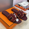 HM 26ss Oran Sandals Burgundy Brown Suede Calfskin 607252