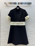 Prada 25 Patchwork Short-sleeved Dress Black mix Beige Cotton