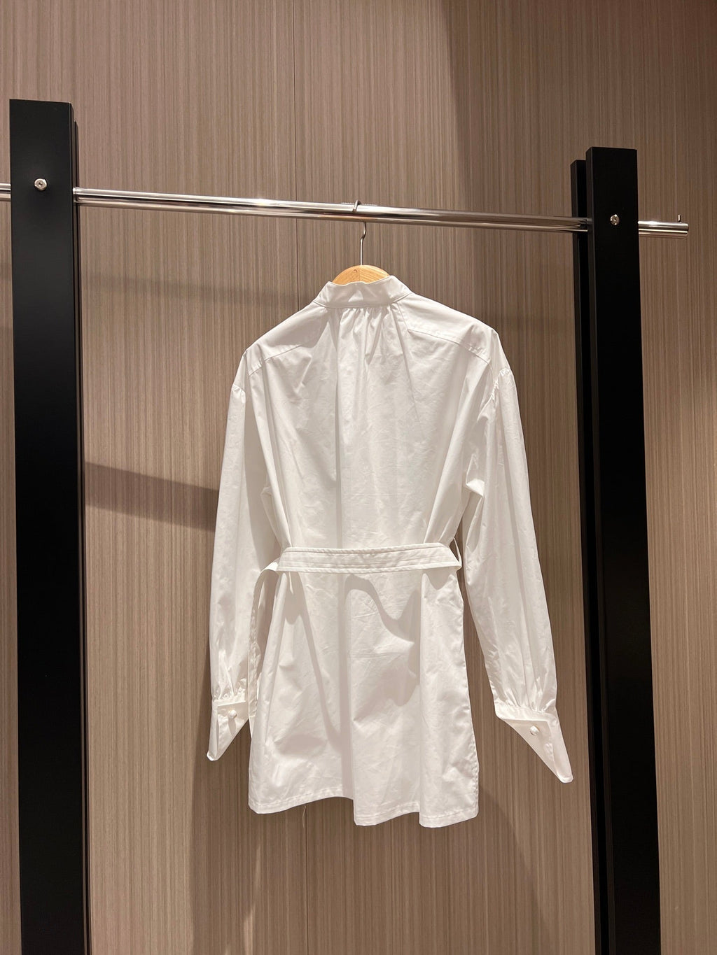 CD Stand-up Collar Long-sleeved Shirt Dress White Cotton