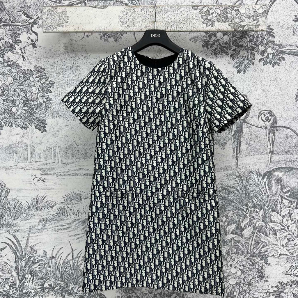 CD 25 Short-sleeved Dress Black White Cotton
