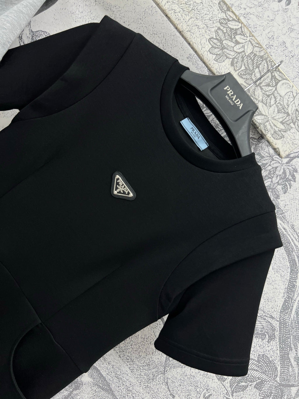 Prada 25 Short-sleeved Dress Black and Gray Cotton